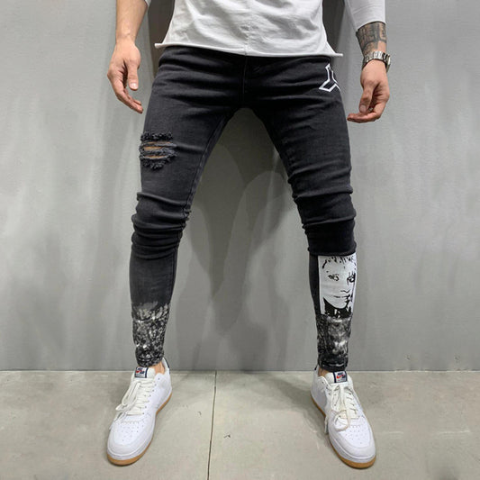 Men's Sleek Black Ripped Stiletto Jeans