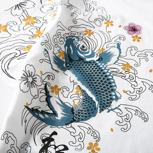Men's Koi Embroidered Cotton Tee