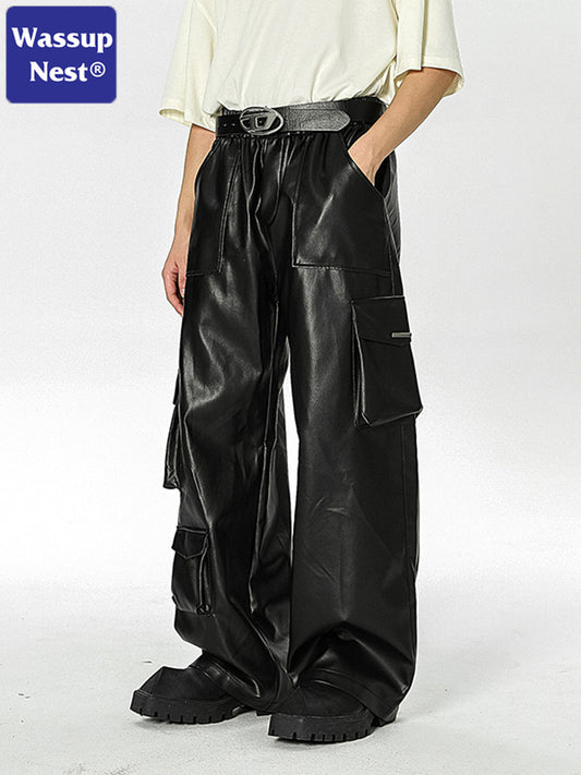 Men's Retro PU Leather Utility Pants