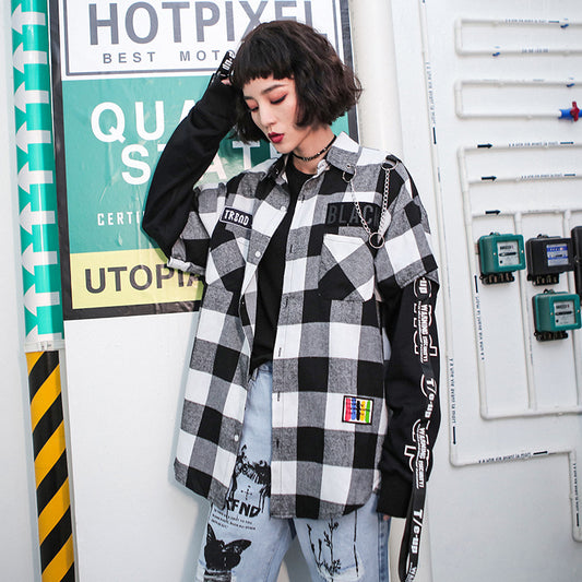 Dark Plaid Patchwork Shirt