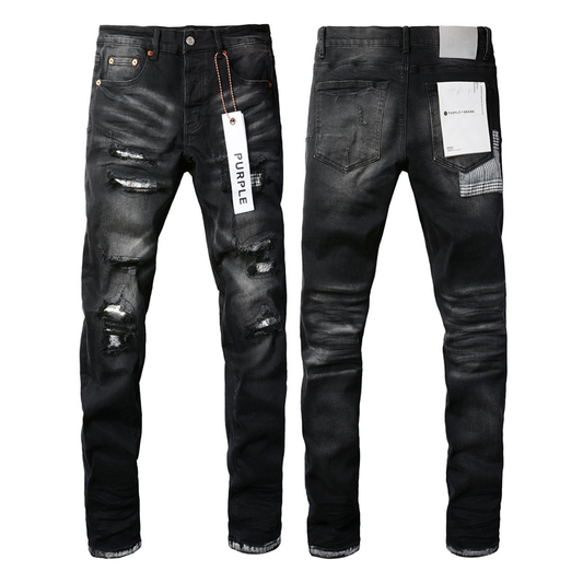 Men's Sleek Black Ripped Stiletto Jeans