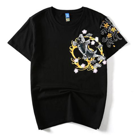 Men's Koi Embroidered Cotton Tee